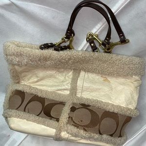 Vintage coach fur leather bag white brown